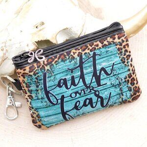 Faith Over Fear Leopard Print Turquoise Coin Purse